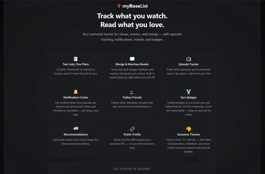 myRoseList — show and manga tracker